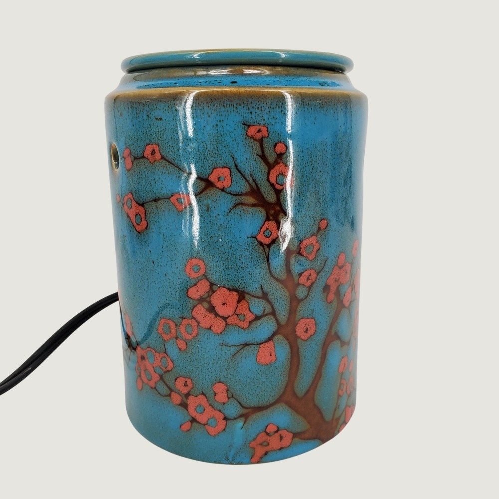 Scentsy Cherry Blossom Full Size Electric Wax Warmer Teal Blue Red Ceramic 27934